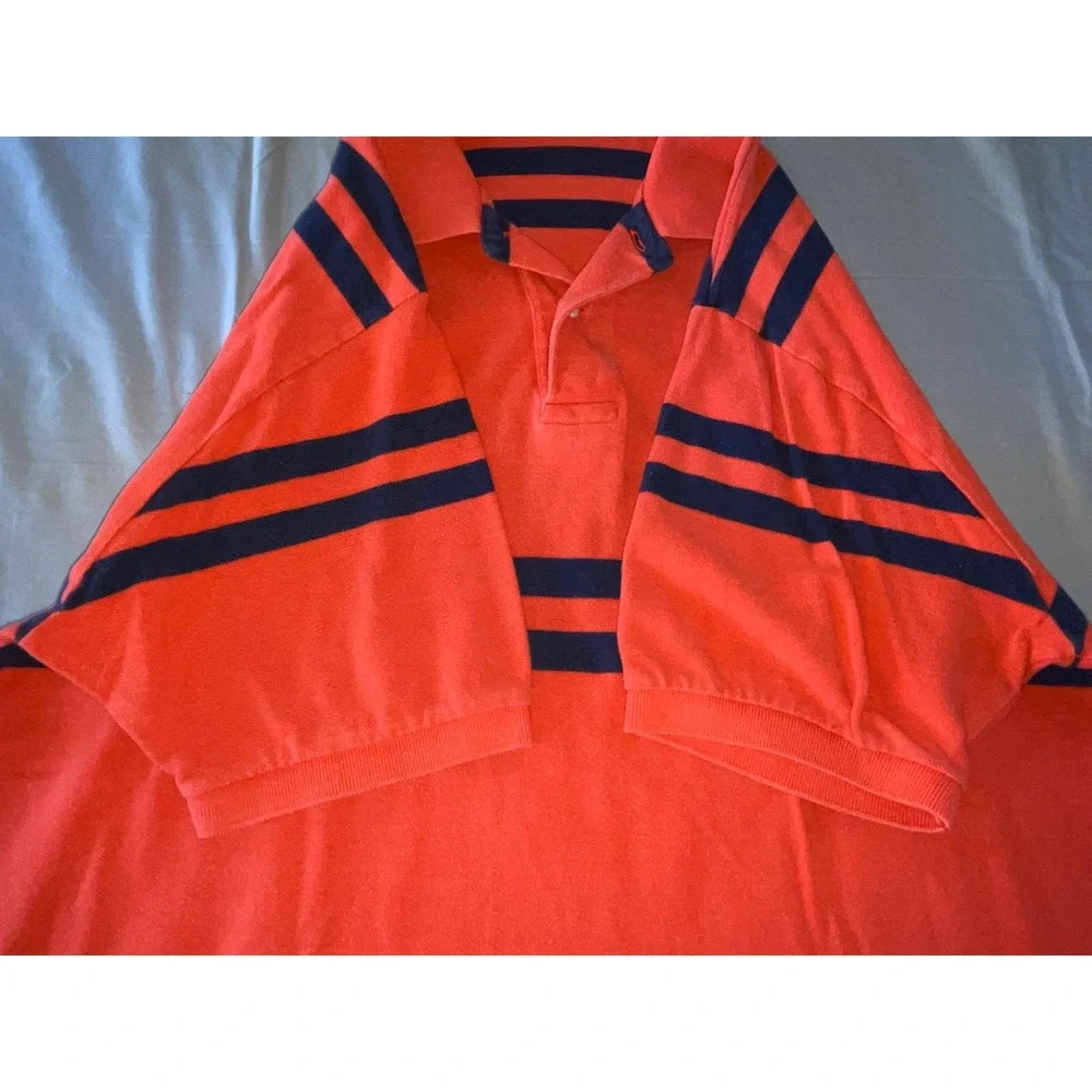 Ralph Lauren Vintage Pique Cotton Polo Shirt. Navy Striped Red, Men's XL. GUC!